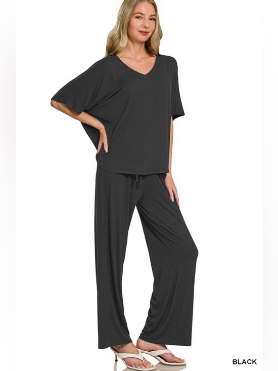 Zenana Outfitters Pants - 78 NWT Zenana 2pc Black V-neck Oversized Top And Pants Set Soft Comfy